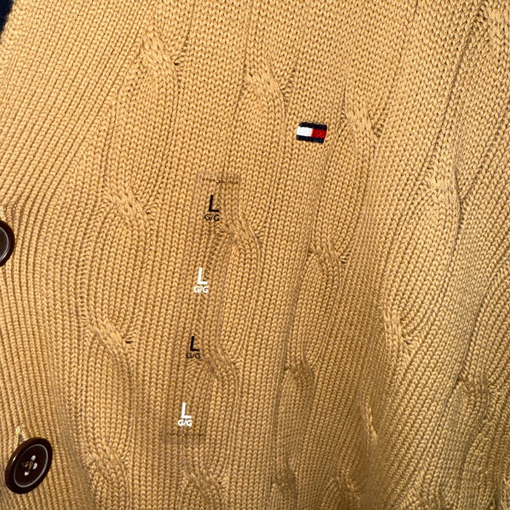 Tommy Hilfiger Tan Cardigan with Striped Hem - Picture 5 of 5